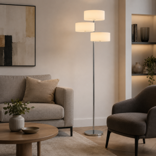 lampa podłogowa chrom 3 białe klosze ELM