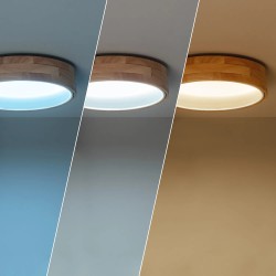 Plafon sufitowy Okrągły biały LED 37cm Naturalne Drewno Vero 3 barwy światła