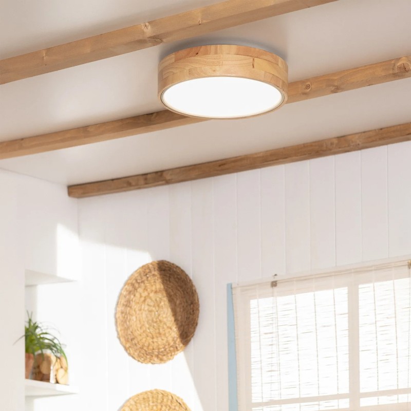 Plafon sufitowy Okrągły biały LED 37cm Naturalne Drewno Vero