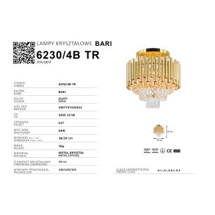 złota lampa 4 punktowa E27