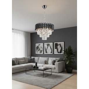 Lampa kryształowa czarno-chromowana 💎 TOLEDO 40 cm