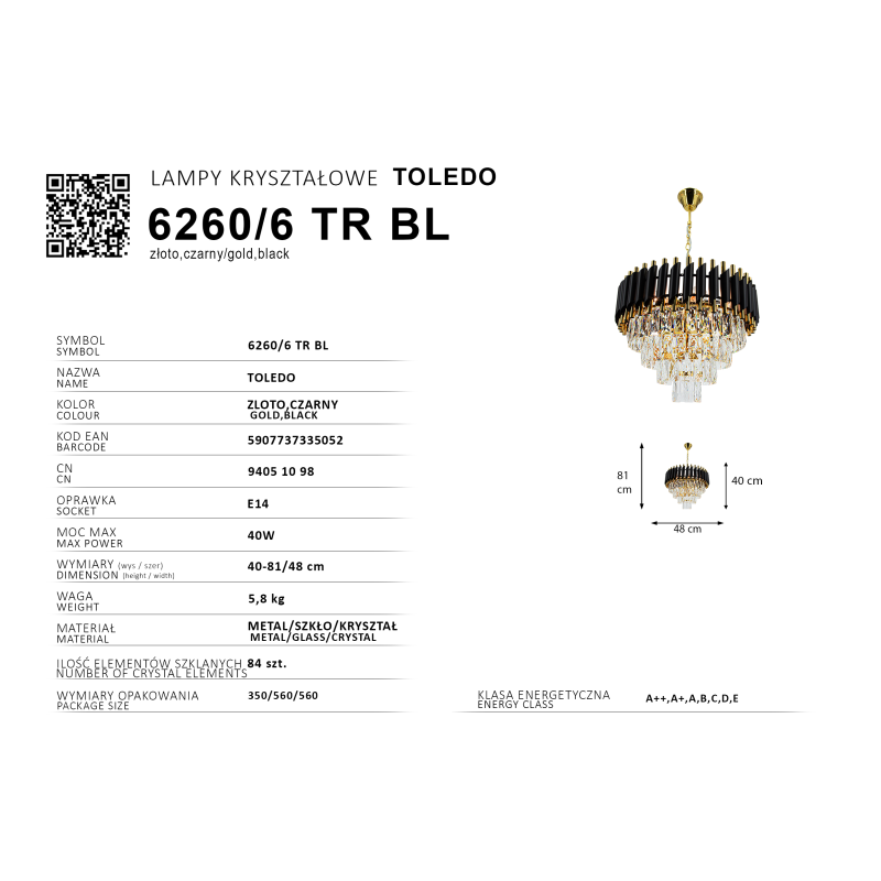 czarno złota lampa glamour do salonu