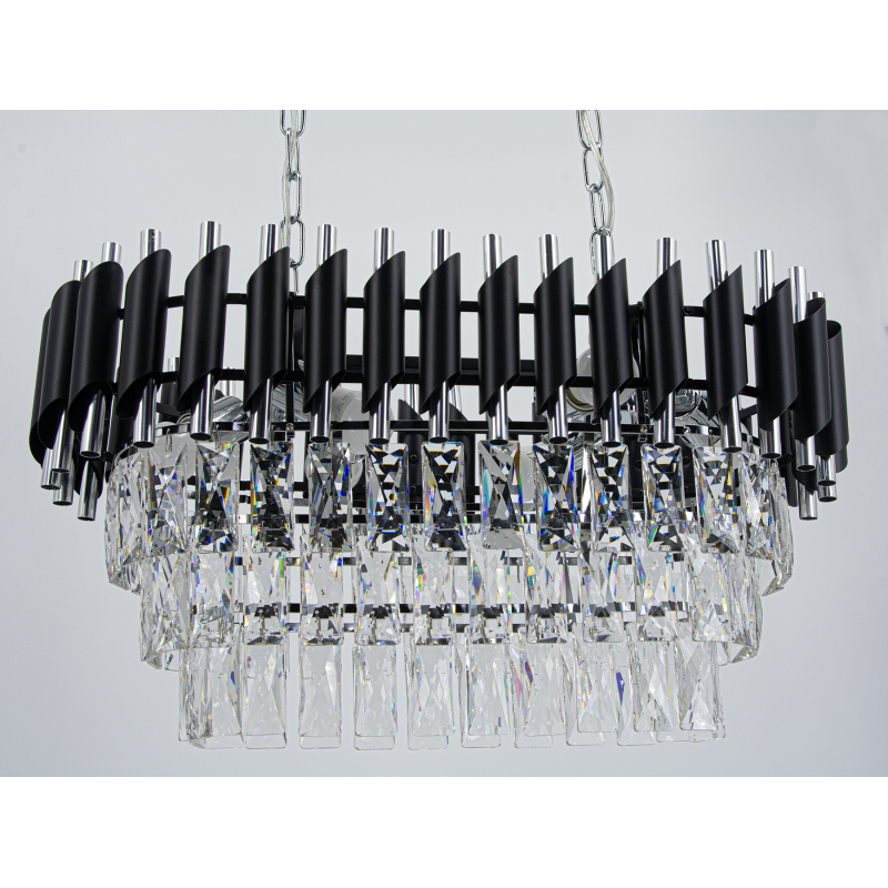 czarno chromowana lampa kryształowa nad stół
