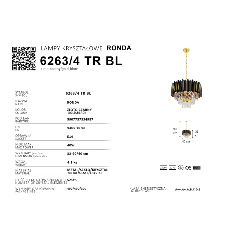lampa RONDA 6263 4 TR BL