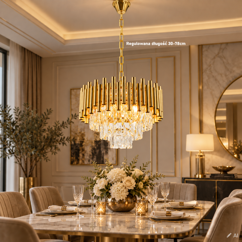 złota lampa kryształowa BARI 40 cm