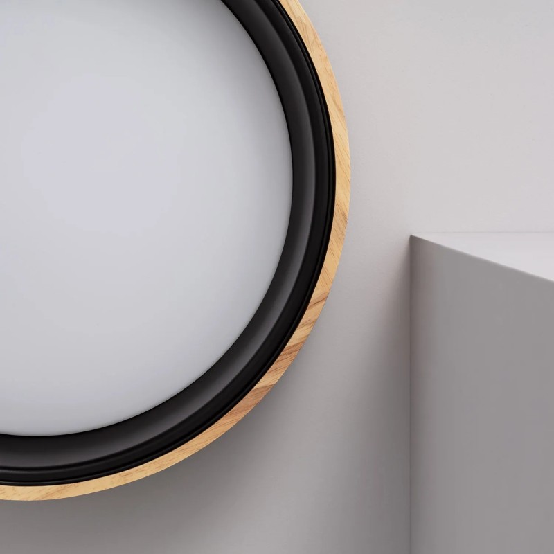 Plafon sufitowy Naturalne drewno LED 48cm Vero Black do jadalni