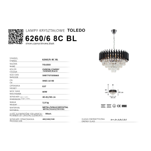 czarno chromowana lampa kryształowa 6xE27