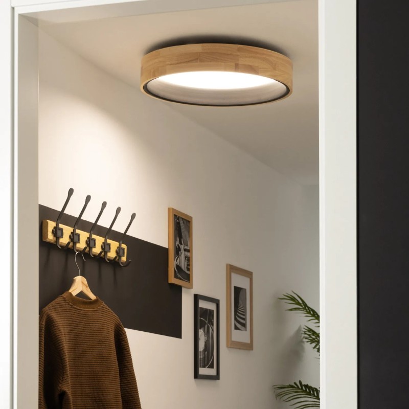 drewniany Plafon sufitowy LED 48cm Vero Black pokoju młodzieżowego