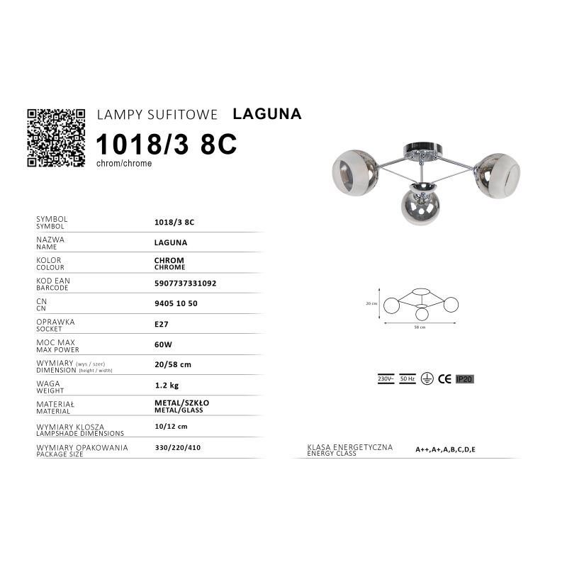 chromowana lampa metal szkło LAGUNA chromowana lampa metal szkło LAGUNA