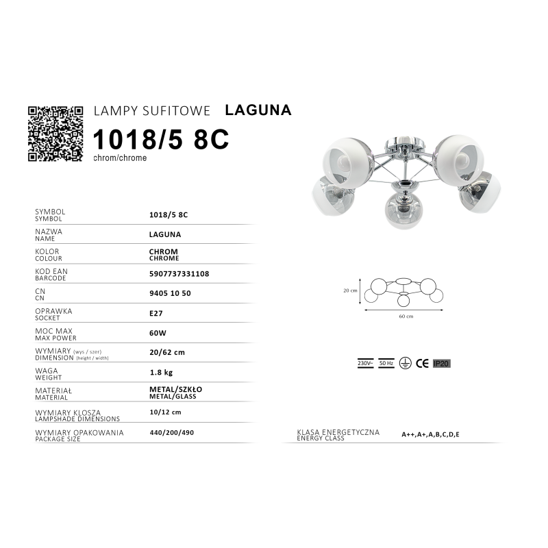 chromowana lampa metal szkło LAGUNA