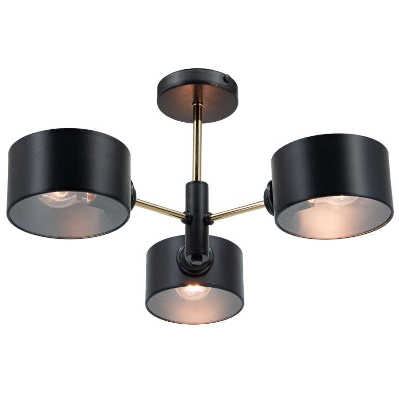 lampa sufitowa z trzema czarnymi kloszami
