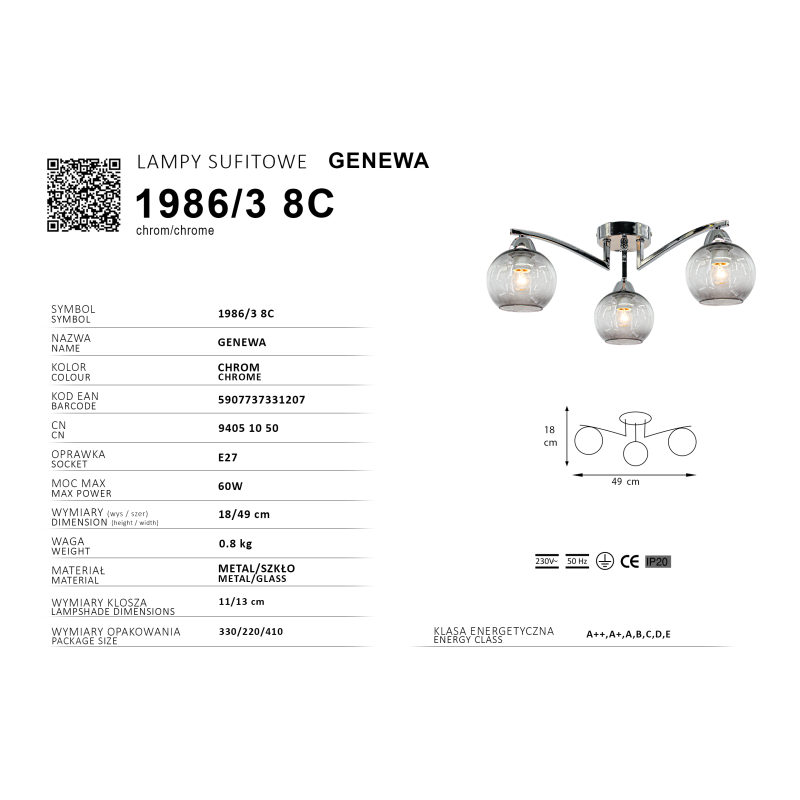chromowana lampa metal szkło GENEWA