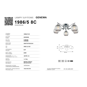 chromowana lampa metal szkło 5xE27 chromowana lampa metal szkło 5xE27