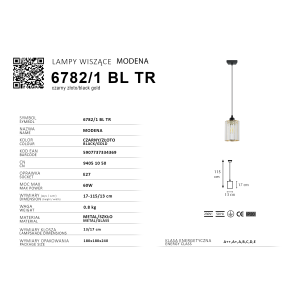 czarno złota lampa wisząca ze szkłem czarno złota lampa wisząca ze szkłem