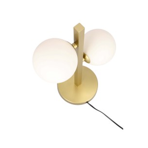 złota lampa stołowa z białymi kloszami