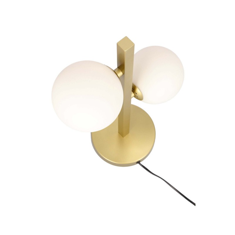 złota lampa stołowa z białymi kloszami
