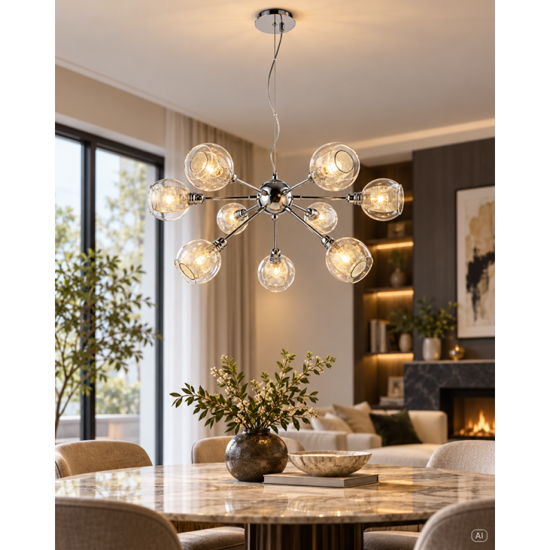 chromowana lampa wisząca DIXI 9xE14 chromowana lampa wisząca DIXI 9xE14