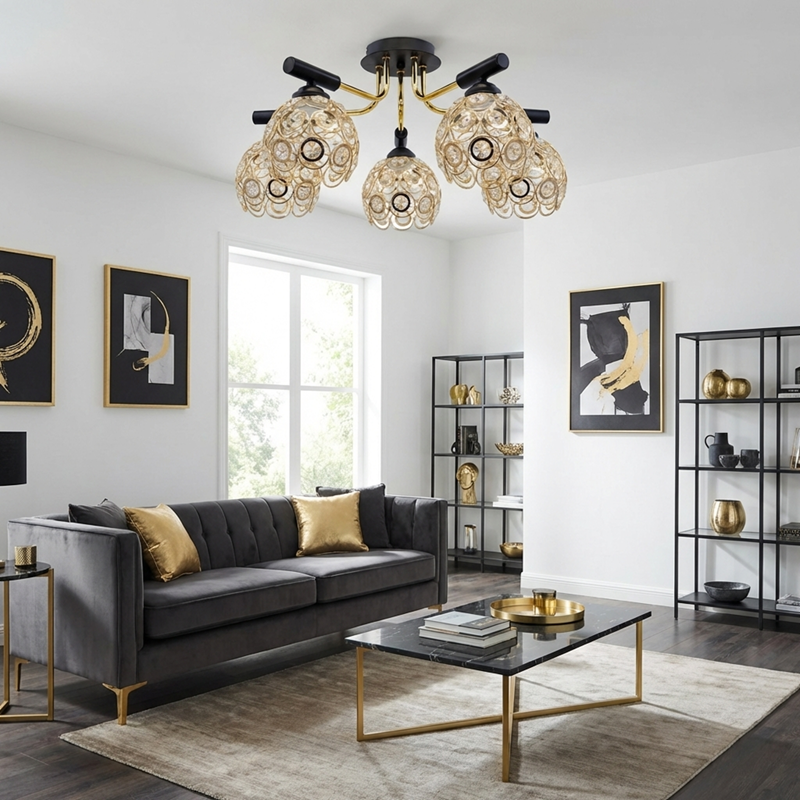 lampa sufitowa BOLD 5xE27 czarno złota 60 cm