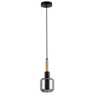 czarna lampa wisząca z drewnem ARES 12 cm