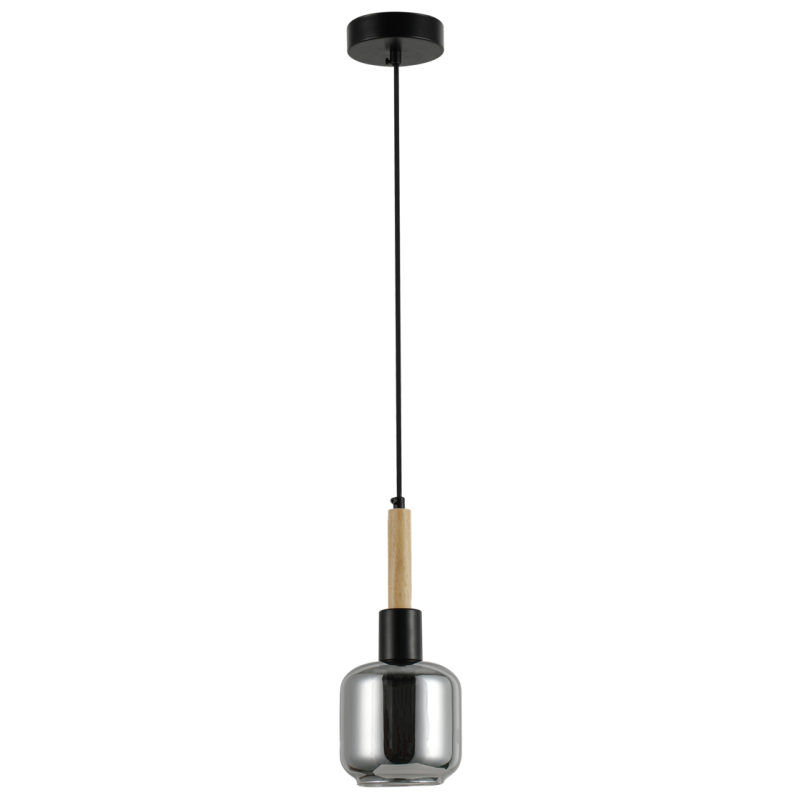 czarna lampa wisząca z drewnem ARES 12 cm