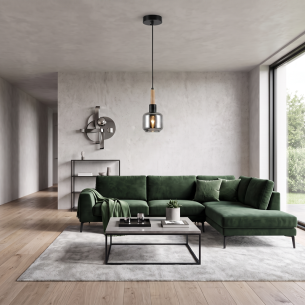 lampa wisząca ARES czarna z drewnem E27