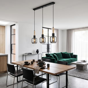 lampa wisząca ARES 3xE27 czarna z drewnem 58 cm