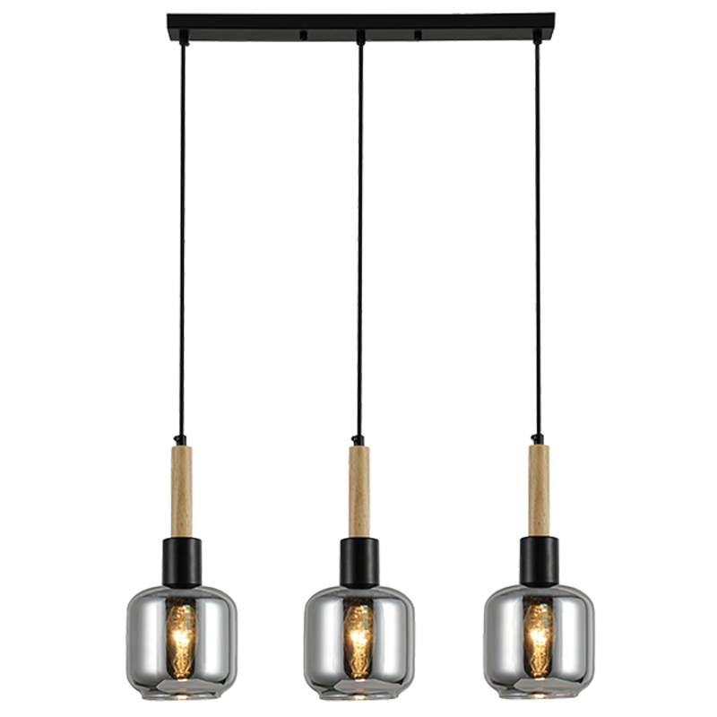 czarna lampa z drewnem ARES 3 punktowa