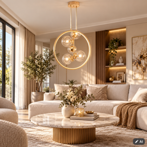 duża złota lampa wisząca do salonu NOVA