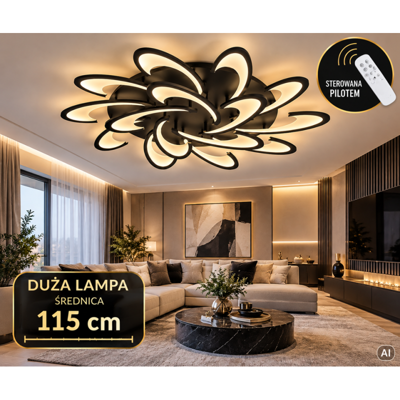 duży czarny plafon LED 115 cm duży czarny plafon LED 115 cm