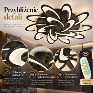czarna lampa sufitowa LED z pilotem czarna lampa sufitowa LED z pilotem
