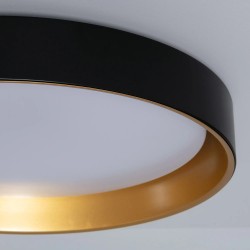 Bok czarny Plafon sufitowy LED Okrągły Czarno Złoty 55cm Roma do salonu