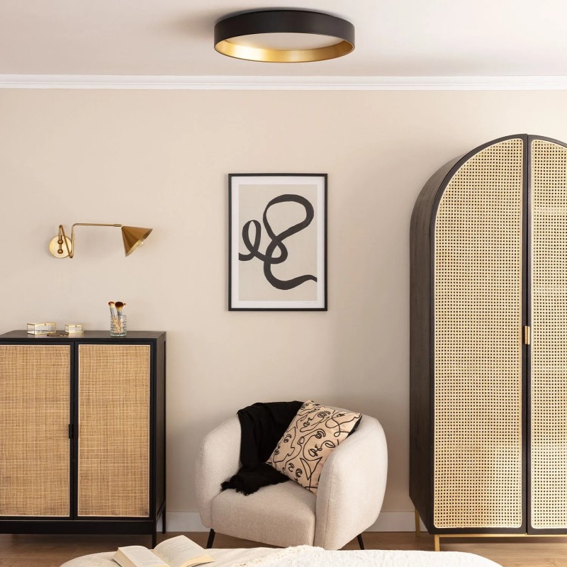 Plafon sufitowy LED Okrągły Czarno Złoty do salonu