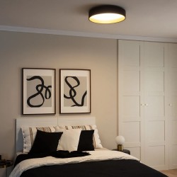 Świecący Plafon LED Okrągły Czarno Złoty do sypialni