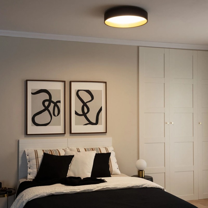 Świecący Plafon LED Okrągły Czarno Złoty do sypialni