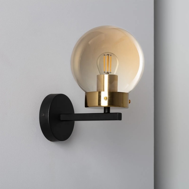 Kinkiet ścienny czarno złoty ze szklaną kulą skierowaną do góry %shop-name%