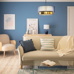 święcąca Elegancka lampa wisząca w kolorze niebieskim i złotym do salonu nad stół %shop-name% święcąca Elegancka lampa wisząca w kolorze niebieskim i złotym do salonu nad stół %shop-name%