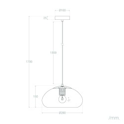Wymiary Lampy Wiszącej do korytarza ze Szkła Miodowego Coco