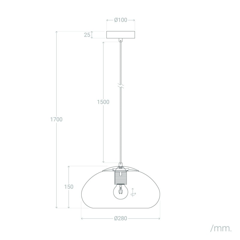 Wymiary Lampy Wiszącej do korytarza ze Szkła Miodowego Coco