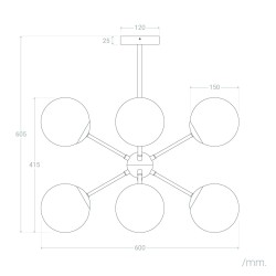 Wymiary Lampy Wiszącej Czarnej ze szklanymi kulami Grappa %shop-name%