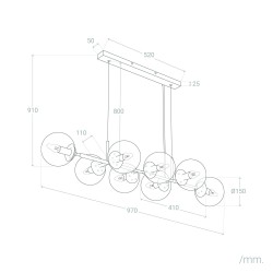 Wymiary Lampy Wiszącej czarnej ze szklanymi kulami Porto