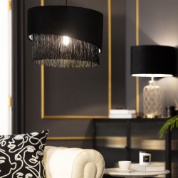 Lampa Wisząca z Czarnego Aksamitu 40cm Fonte w salonie nad stołem