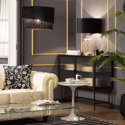 Lampa Wisząca z Czarnego Aksamitu 40cm Fonte w salonie nad stołem