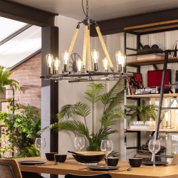 Lampa sufitowa Retro Liny konopne nad stołem w jadalni