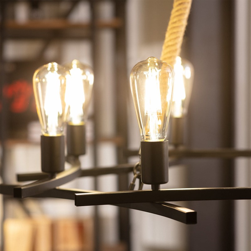 Lampa wisząca z żarówkami do jadalni Retro Liny konopne