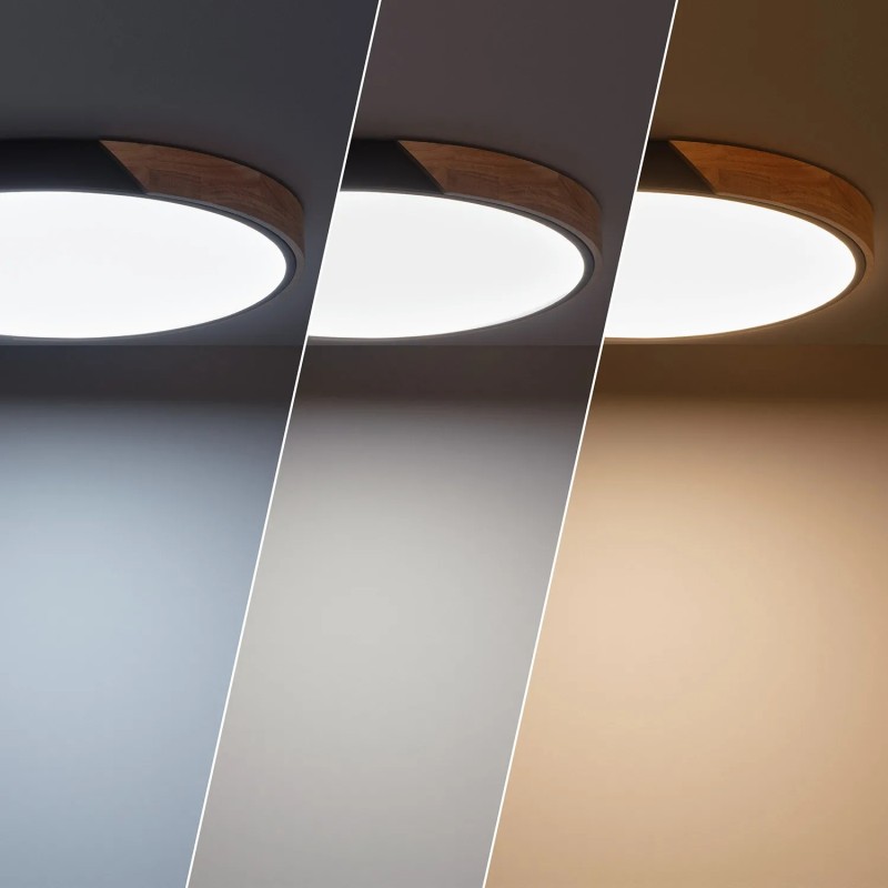 Plafon sufitowy LED CCT Czarny/drewno okrągły 50cm 3000-5700k Lagio