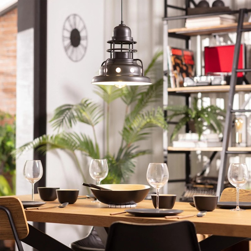 Lampa Wisząca nad stołem w jadalni Retro Industrial Czarna Gobo