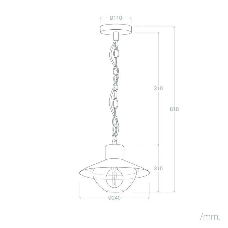 Wymiary Lampy Wiszącej z kloszem i żarówką Retro loft Czarna Forte
