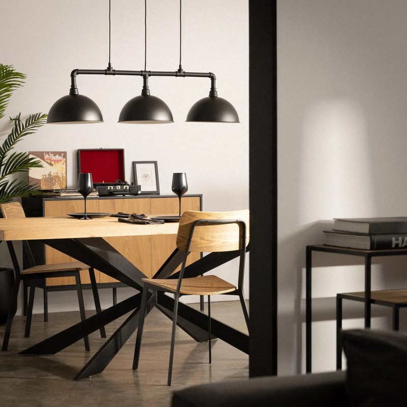 Lampa Wisząca nad stół do jadalni w stylu Retro Loft Czarna 100cm 3xE27 Rivia