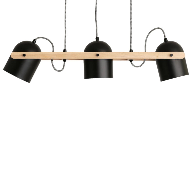 Lampa Wisząca Retro Czarna Drewniana reflektory 100cm 3xE27 Caribi