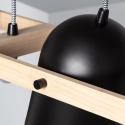 Lampa Wisząca Retro Czarna Drewniana reflektory 100cm 3xE27 Caribi tył klosza